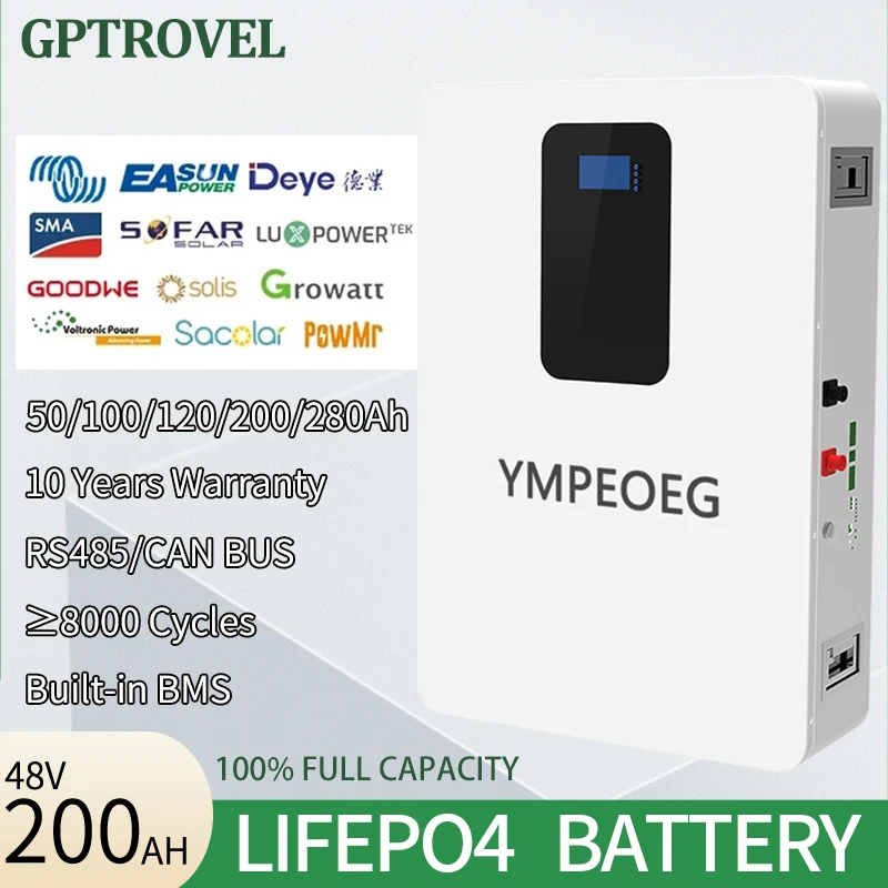 

48V200Ah Brand New Grade A LiFePO4 Powerwall Battery Pack 100% Full Capacity 50Ah/100Ah Built-in BMS 8000 Cycles Solar Power