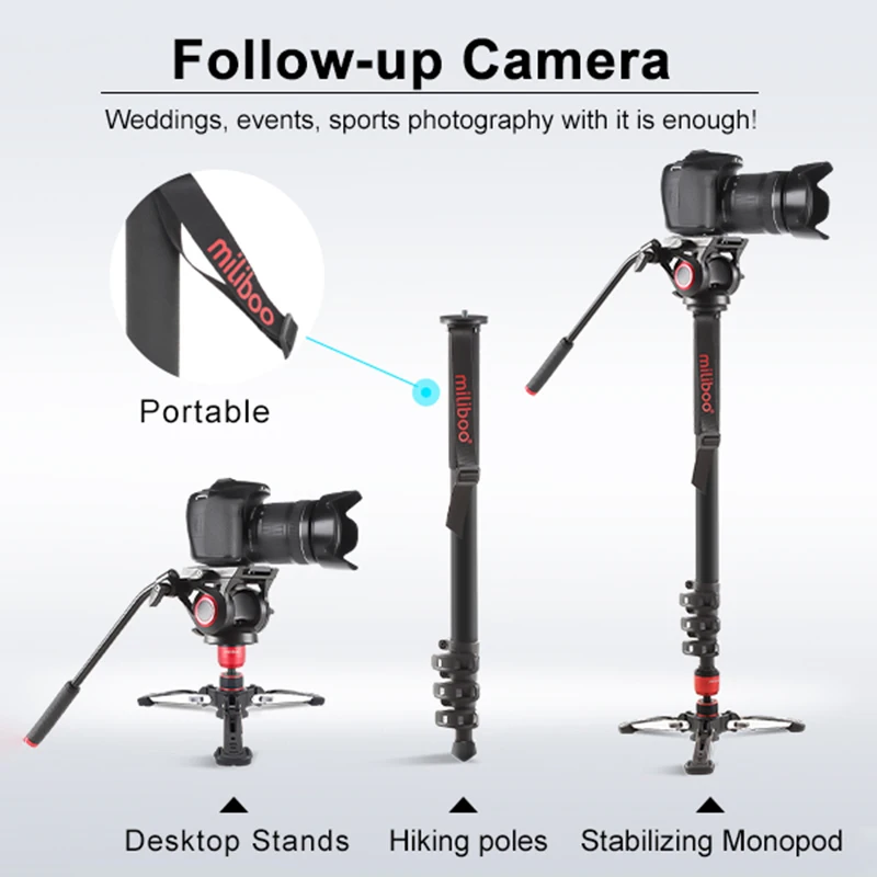 Miliboo MTT705 supporto per videocamera professionale per videocamera con testa di trascinamento fluida per DSLR, viaggio per videocamera carico 10kg