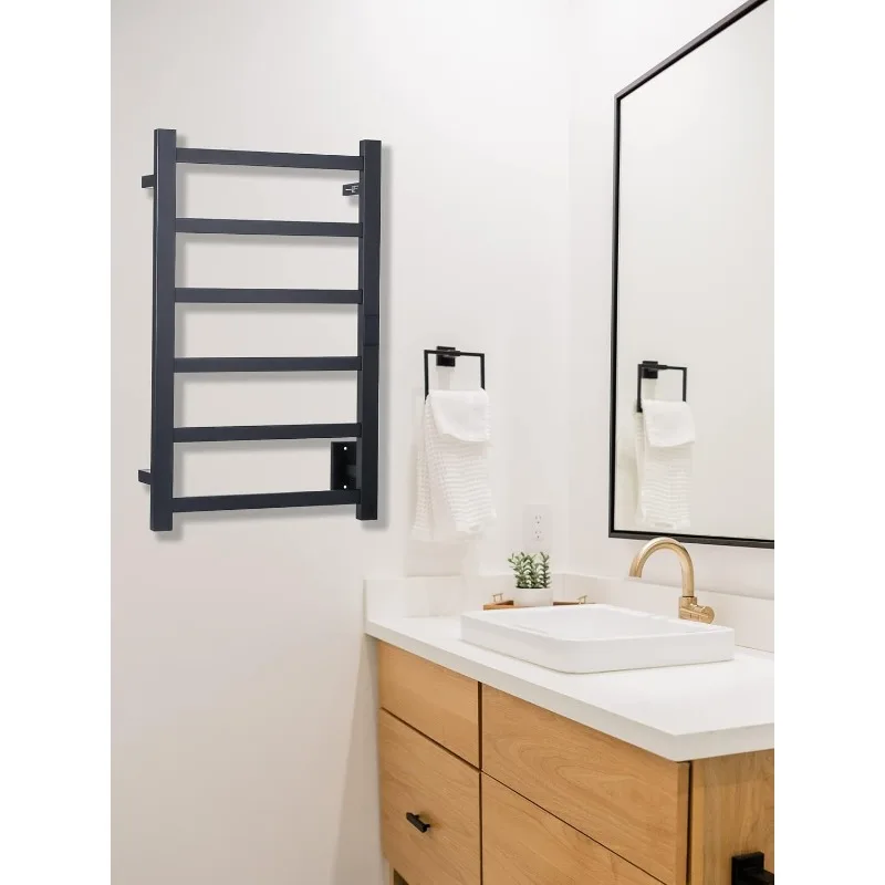 Smart Wireless Electric Towel Warmer Hardwired & Plug-in | Alexa & Google Home Compatible | Matte Black Finish