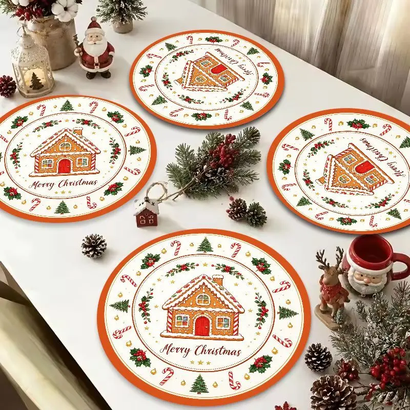 VIKAMA Gray Winter Forest Scene Round Placemat, 3 Designs, Table Mat for Kitchen Dining Party