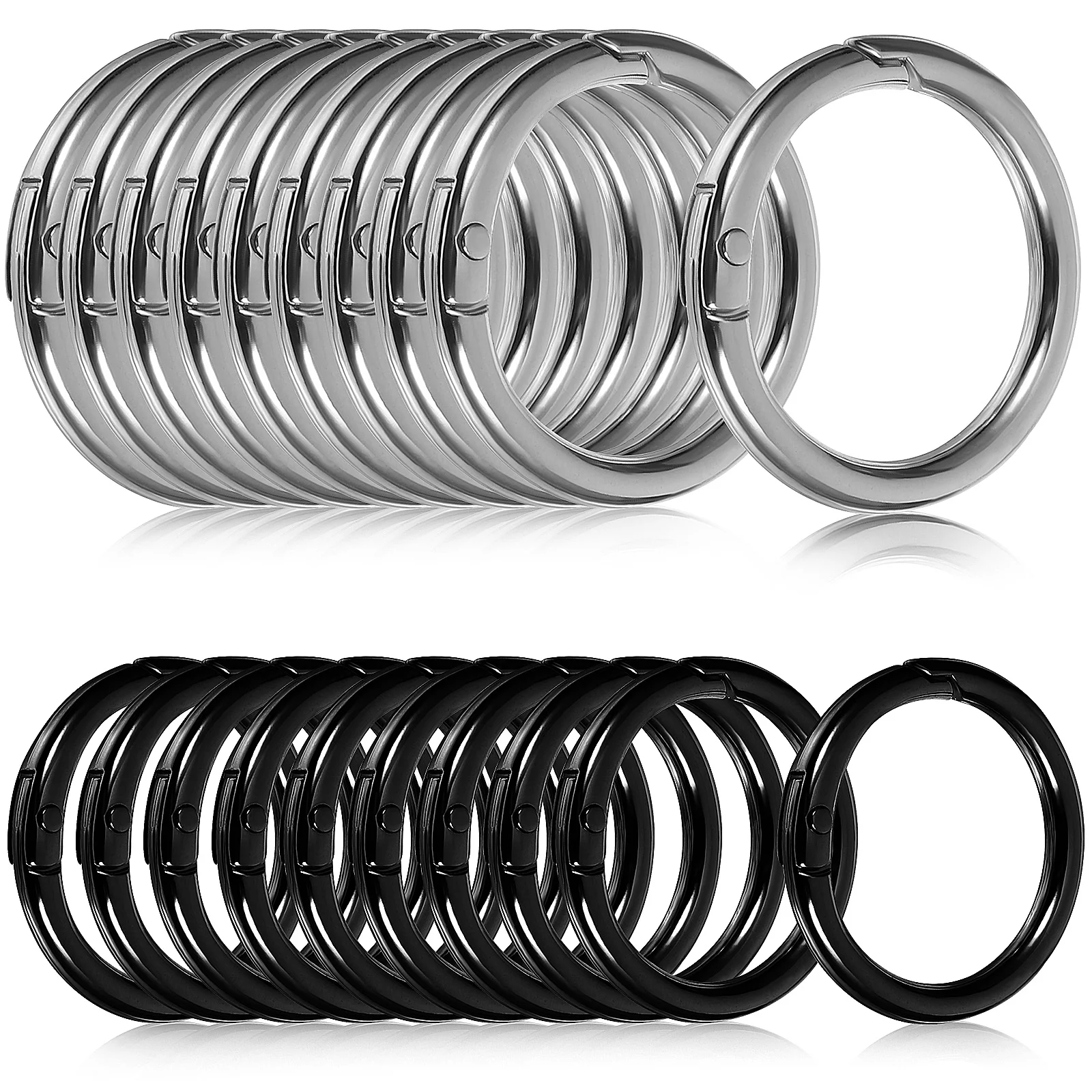 20 Pcs Key Ring O Keychain Spring Clips Snap Hook Zinc Alloy Rings for Jewelry Making Small Binder Tiny Carabiner Round Metal