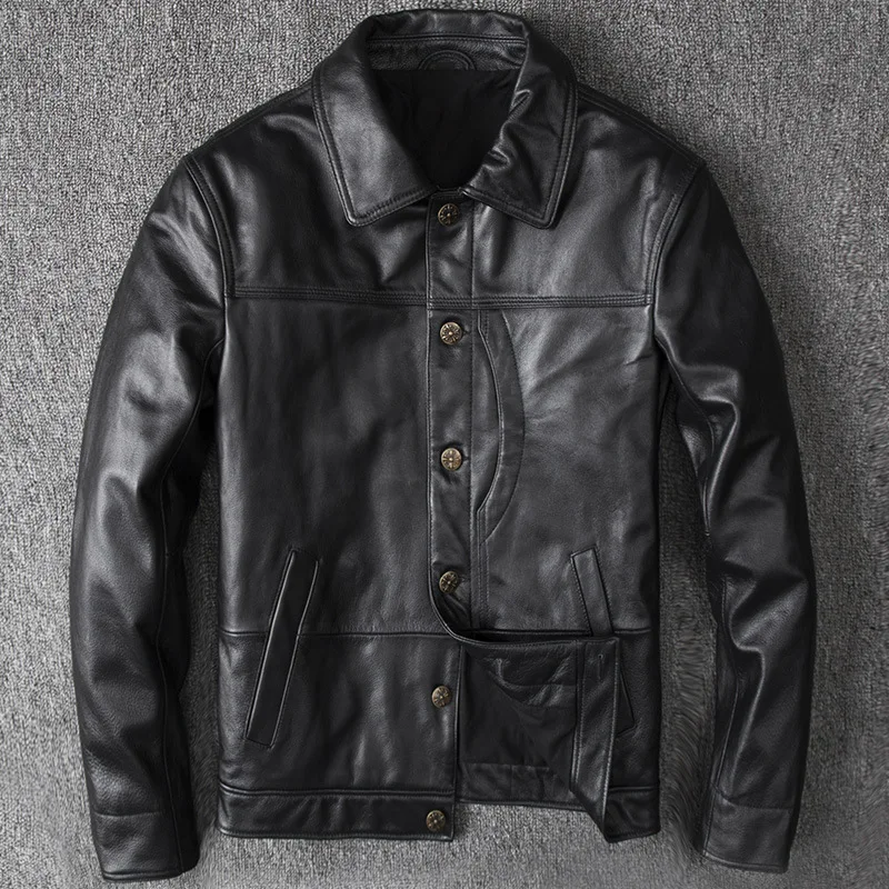 New Casual Real Cowhide Genuine Leather Jacket Men Slim Mens Clothes Spring Autumn Men's Cow Clothing