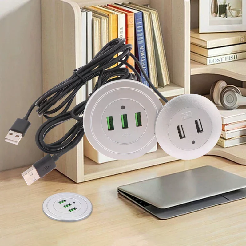 1 Piece Splitter Charging 2/3 Port USB Desktop Embedded Charger For Mobile Phone 2/3 USB HUB Computer Desk Data Line