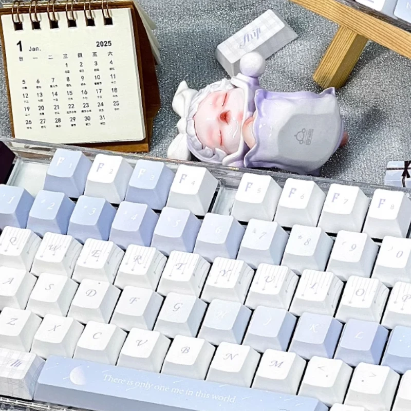 Romance & Poetry Keycap Cherry Profile PBT Thermal Sublimation Keycaps Romantic Style Light Blue White Mechanical Keyboard Caps