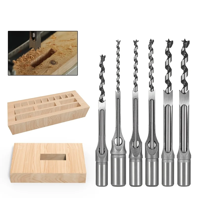 

Профессиональный набор сверл для квадратных отверстий из 6 предметов для деревообработки | Сверхмощные долбежные насадки для точной резки долбежей и глубокой резки отверстий