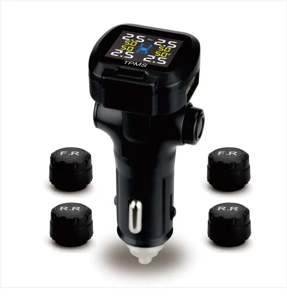 

Newest universal tire pressure monitor with USB Port Cigarette LCD Display TPMS with 4sensor