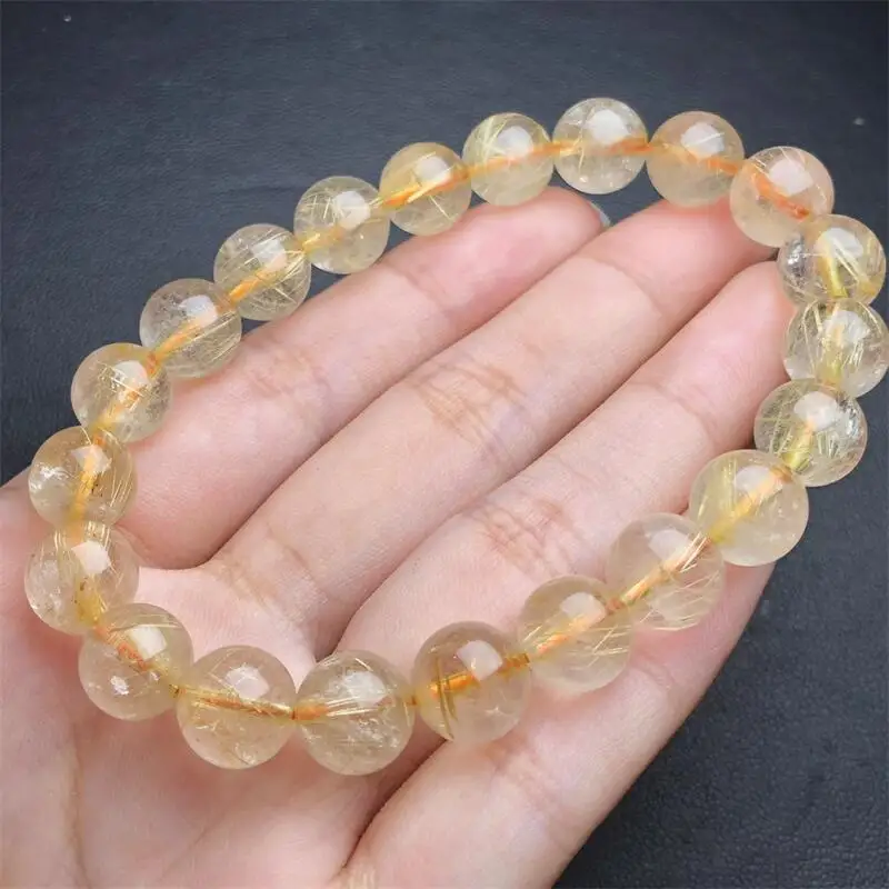 10MM Natural Gold Rutilated Quartz Bracelet Unisex Full Blonde For Men And Women Gold Jewelry Gift 1PCS