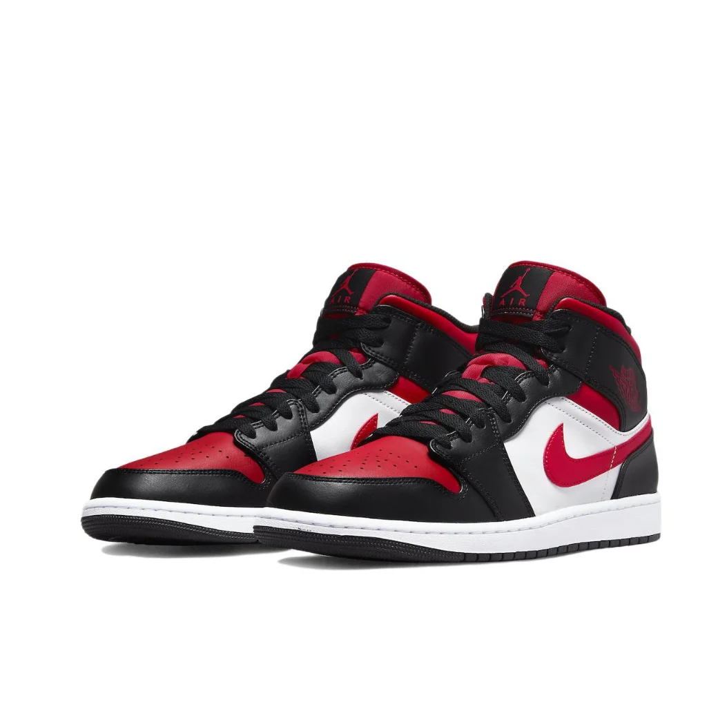 Nike Original Air Jordan 1 Mid Heren Retro Klassieke Basketbal Sneakers Klassiek Zwart en Rood Colorway