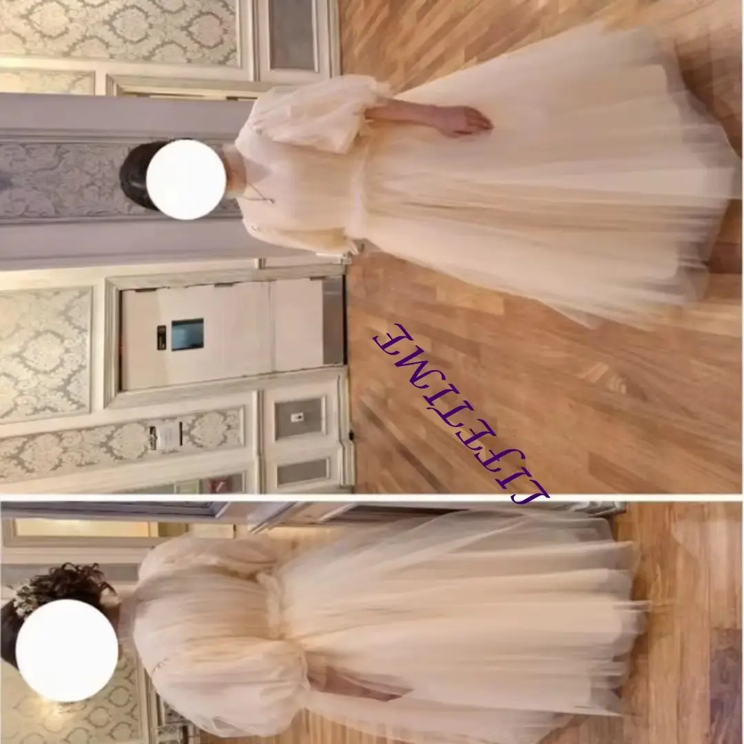 

Индивидуальные платья цвета слоновой кости для девочек-цветочниц, из фатина, с пышными короткими рукавами, для свадьбы, дня рождения, конкурса красоты, вечеринки, банкета, причастия