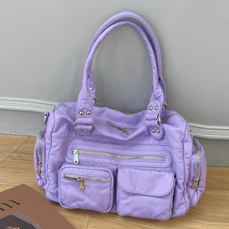 

Pillow Bags For Women Luxury Designer Handbag And Purses 2026 New In PU Washing Process Multiple Pockets Rivet Underarm Shoulder