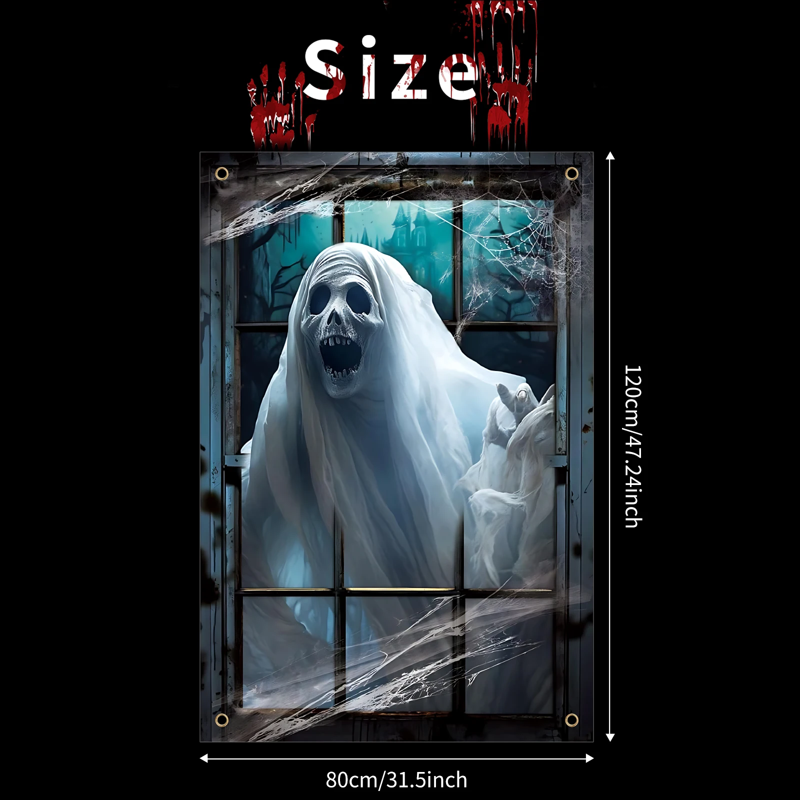 Halloween Window Cover, Large Spooky Window Clings White Cloth Ghost Haunted House Window Decor for Indoor Outdoor Door