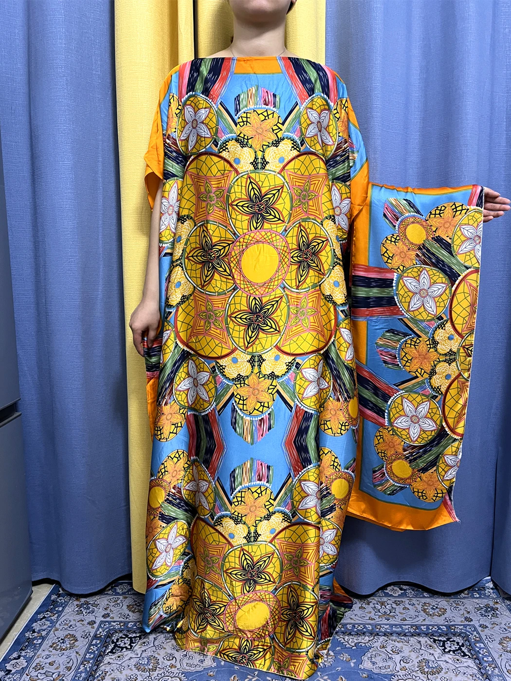 Abaya For Women 2023 Fashion New Printed Silk Soft allentato Femme Robe African Nigeria Summer Party abito da sera con cintura turbante