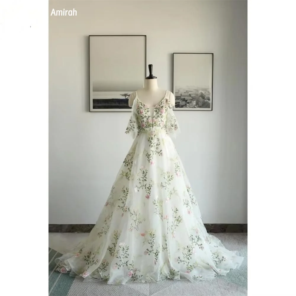 

Amirah A-line Tulle Bespoke Occasion Dresses for Special Occasions Custom Made Women's Prom Dress 2025 Decal Print V-neck Party