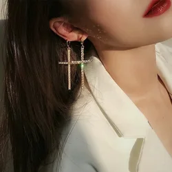 New Fashion Zircon Crystal Cross Drop Earrings for Women Gothic Punk Hip Hop Female Piercing Dangle Earrings Party Jewelry Gifts