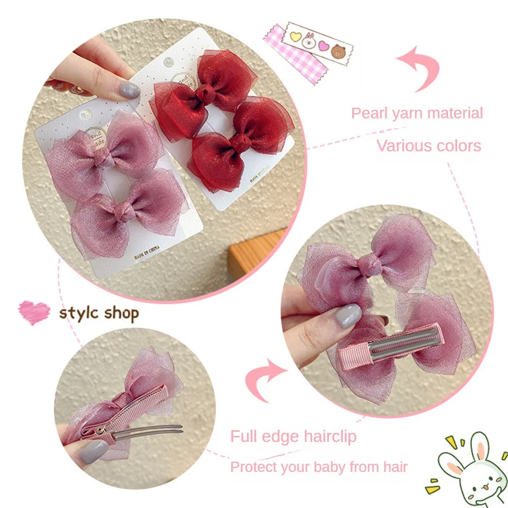 Baby Hair Accessory Various Styles Small And Exquisite Fabric 5 Colors Various Styles Bow Hairpin Pearl Mesh Hair Clip Lovely