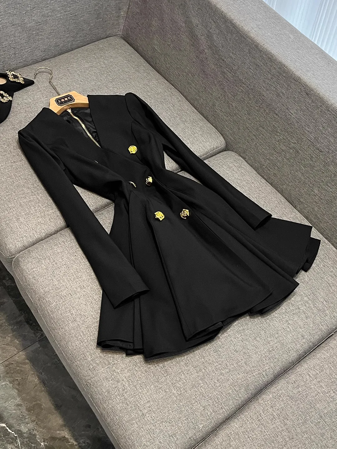 Traje adelgazante falda ort Dr v-ne larga Sve otoño nuevo Sle Ci Commute mujer Faion cintura alta ombligo dobladillo Dr