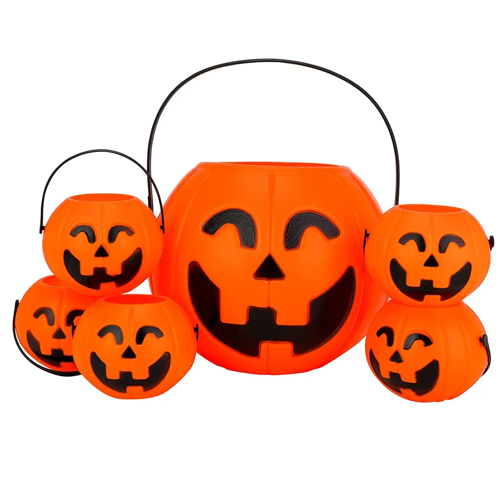 6 Pcs Halloween Pumpkin Bucket Trick or Treat Props Shape Containers Tableware Child