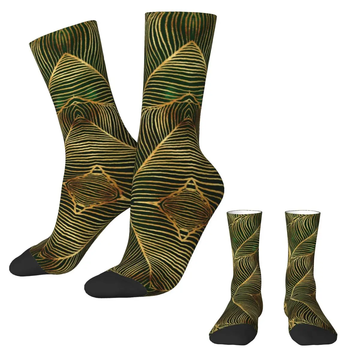 Gold Leaves Forest Stockings Women Men Green Elegant Socks Quality Novelty Socks Autumn Running Sports Anti Bacterial Socks