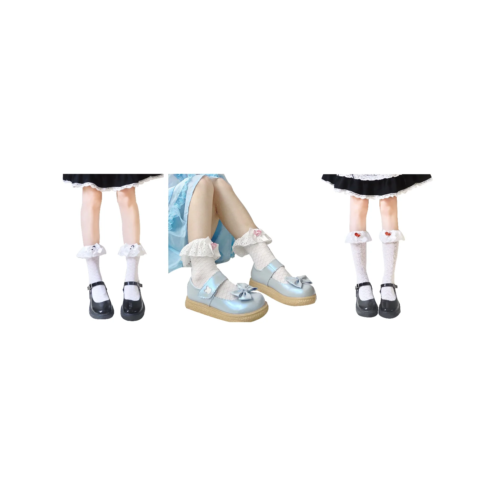 Lolita love mesh socks three-color set (black/pink/grey)