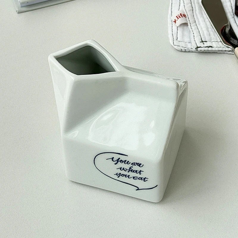 Cute Milk Box Shape Ceramic Cup Household 200~300ml Creative Water Cups Korean Style New White Aesthetic Breakfast Milk Cup