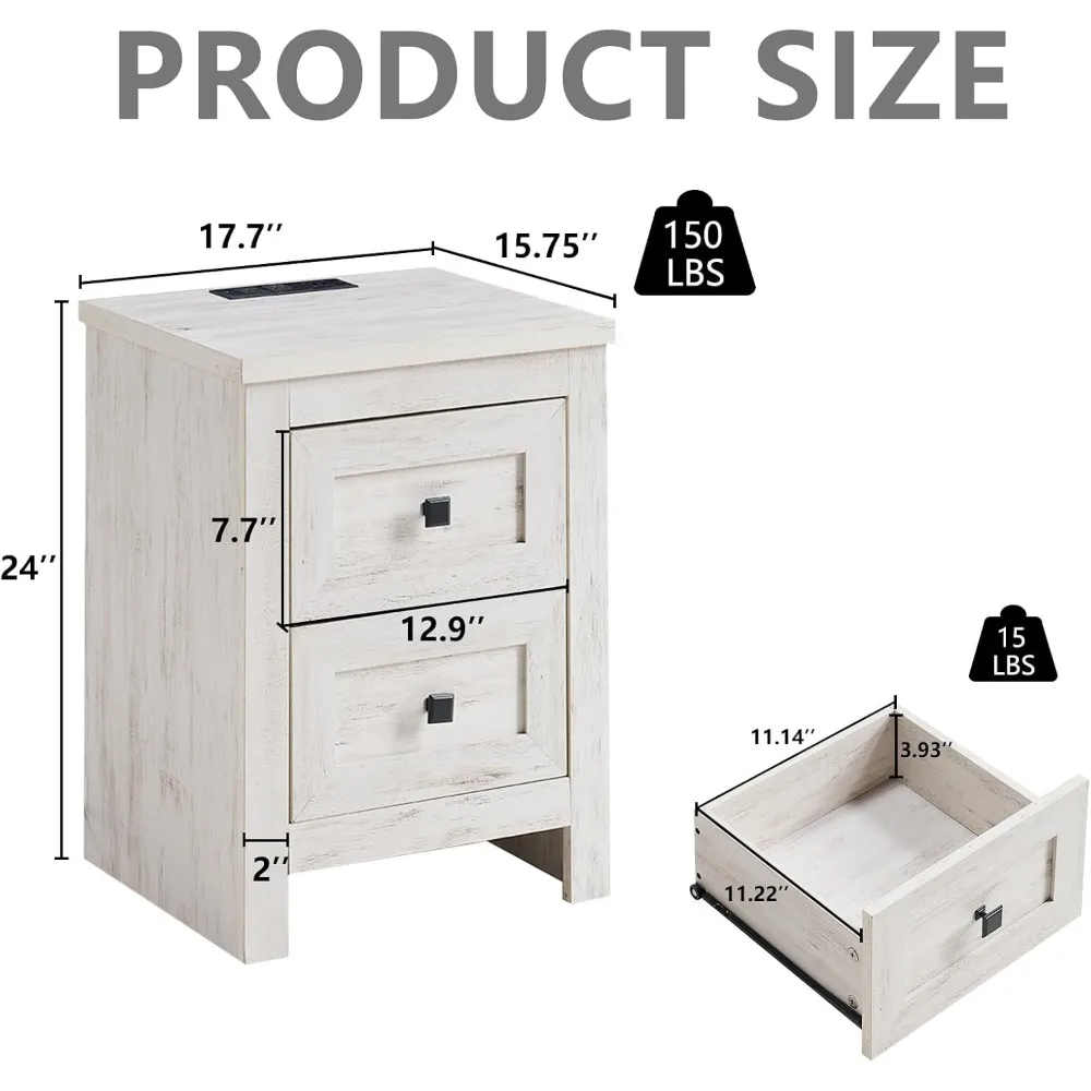 مجموعة منضدة مكونة من قطعتين مع قاعدة شحن، وطاولة نهاية المزرعة مع خزانة تخزين ذات درجين، وطاولة جانبية للأريكة الخشبية الريفية لـ B #3