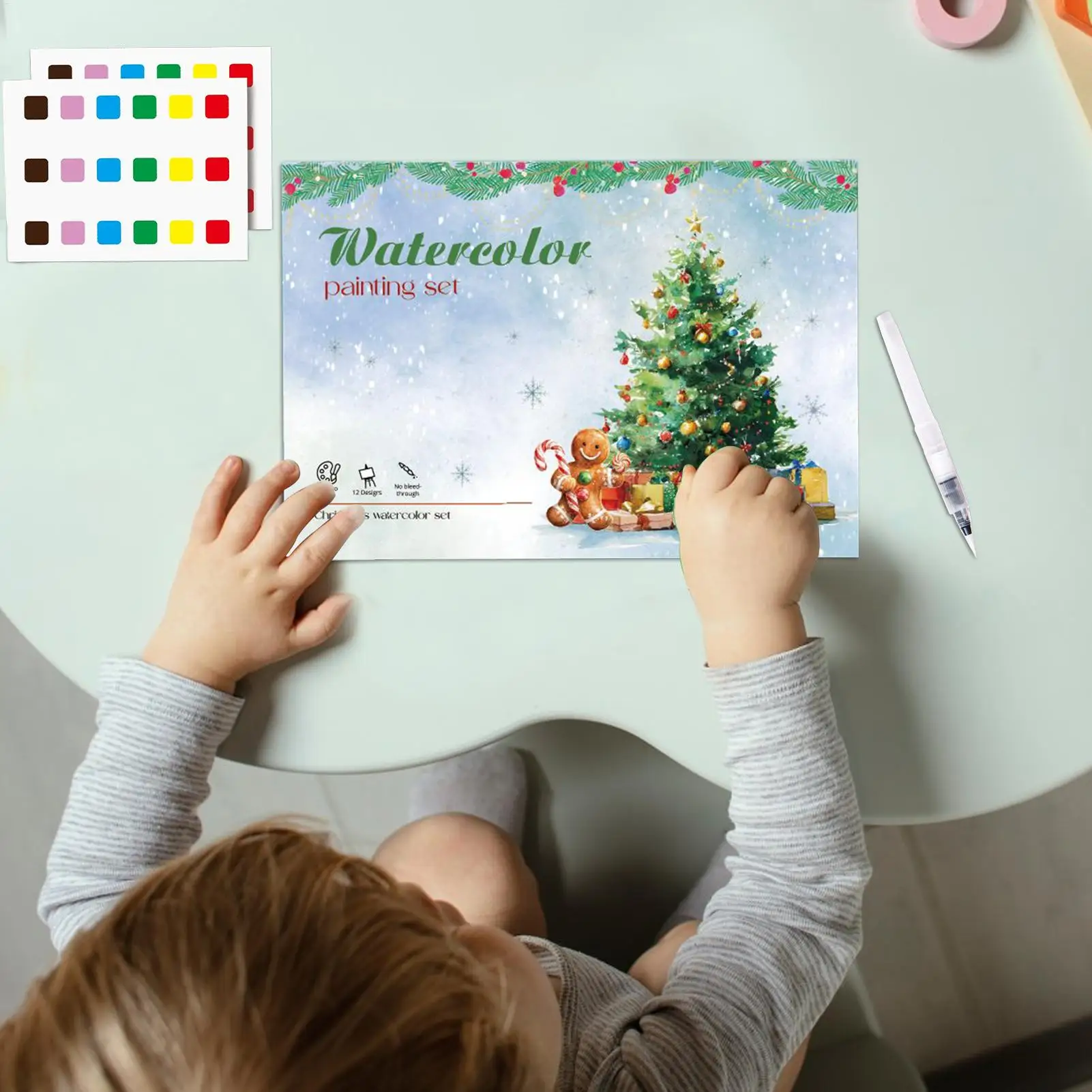 Zeszyt do malowania akwarelami dla dorosłych, szczegółowe instrukcje z zestawem farb, świąteczna książka do kolorowania akwarelami dla kobiet, mężczyzn, nastolatków i studentów.