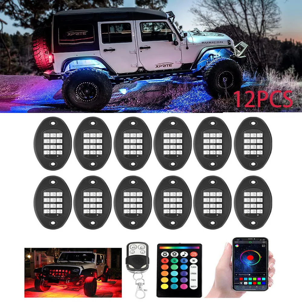 

8/12Pcs RGB LED Rock Light 15LED Underglow Neon LED Light Kit for Jeep off-Road Truck Car Decoration Lights