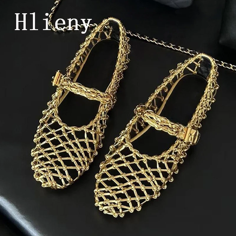 

Hlieny Handmade Weave Hollow Out Breathable Mesh Buckle Strap Women Mary Janes Shoe Fashion Round Toe Loafers Ladies Flat Sandal