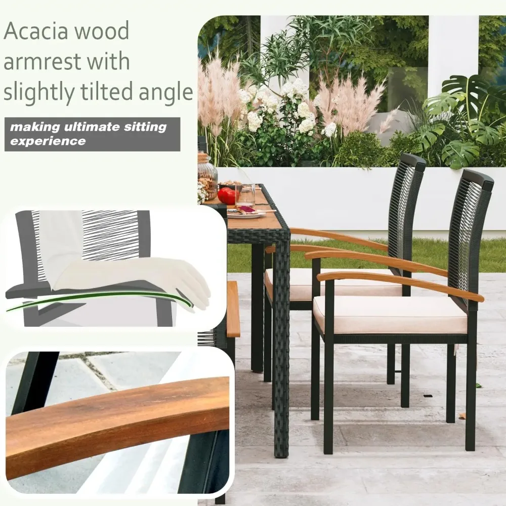 7 Pieces Outdoor Table & Chairs Outdoor Patio Furniture Set Wicker Patio Dining Sets for 6 Patio Table and Chairs Set for Garden image 5