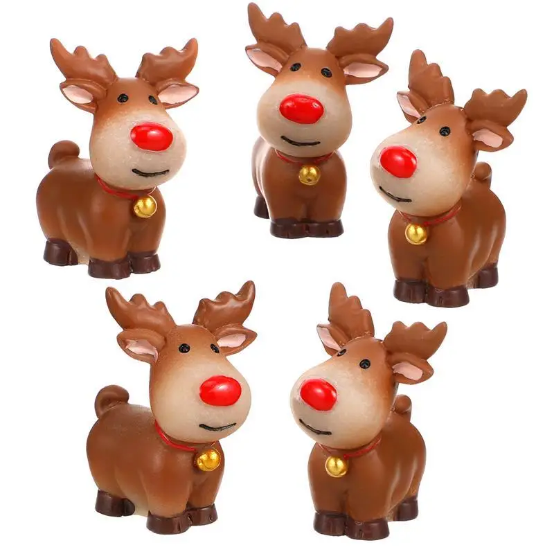 

5Pcs Christmas Elk Figurine Desktop Ornaments Elk Statue Micro-Landscape Resin Elk Reindeer Xmas Decorations