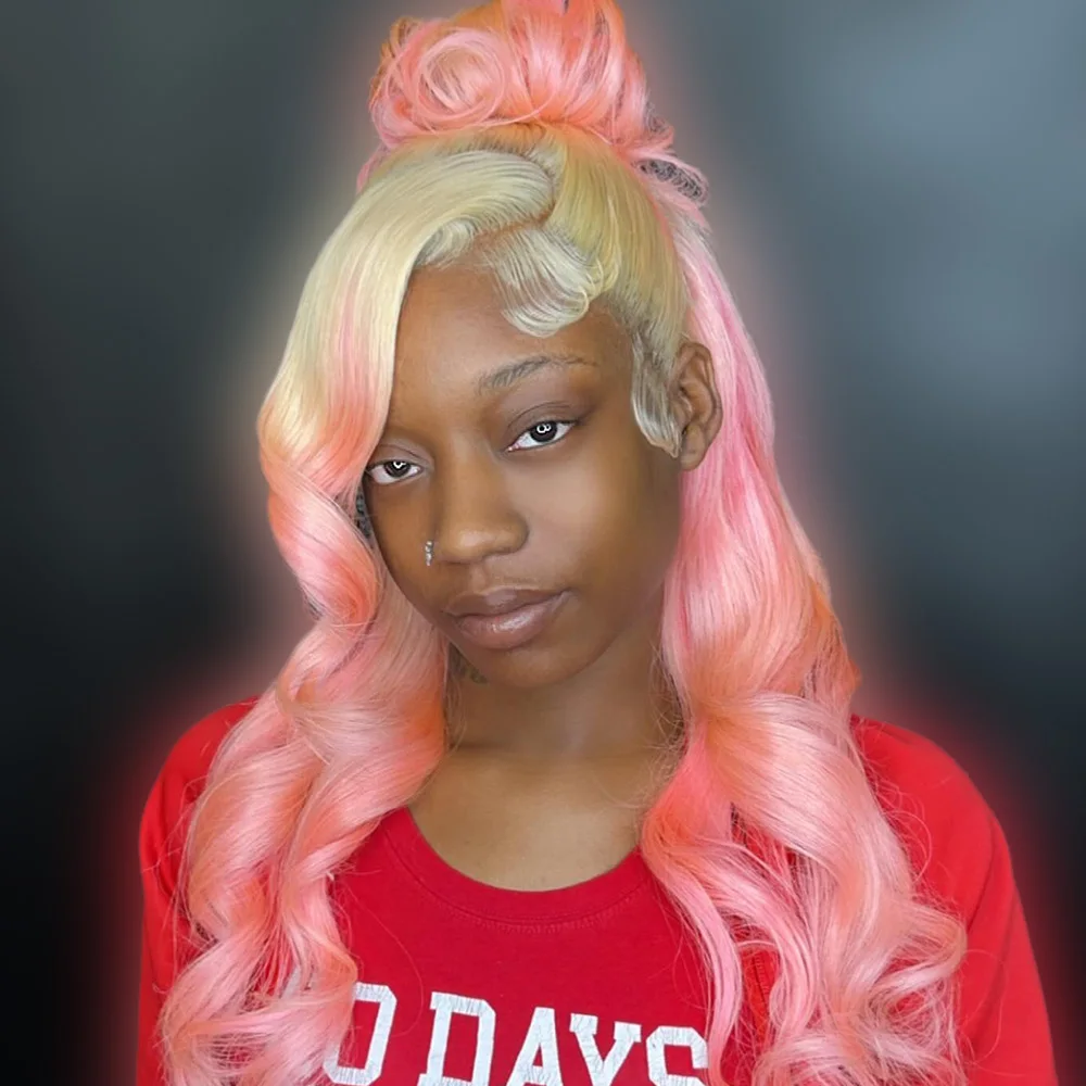 블론드 613 컬러 핑크 13x4 13x6 레이스 프론트 인모 가발 여성용 프리플러킹 브라질리언 바디 웨이브 옴브레 레이스 프론탈 가발