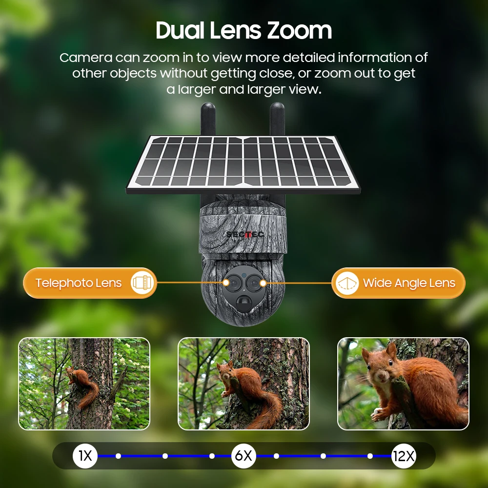 SECTEC 8MP 4G SIM Card / WIFI Solar Camera Outdoor Security Protection CCTV Recording Humanoid Dection in Forest / Farm