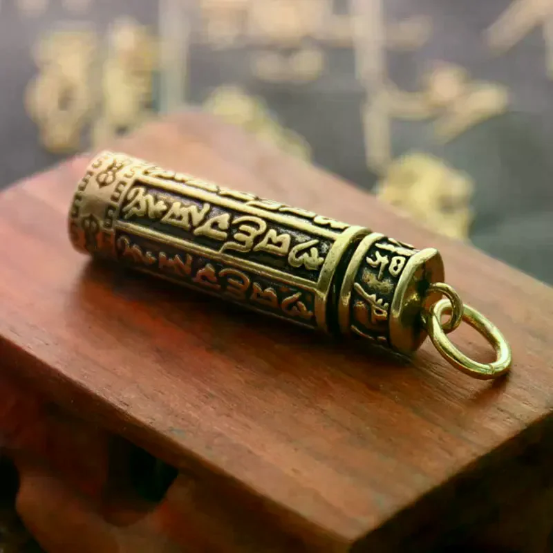 Brass Cylinder Pendant Keychain Hanging Jewelry Pill Box Medicine Container High Quality Fashionable
