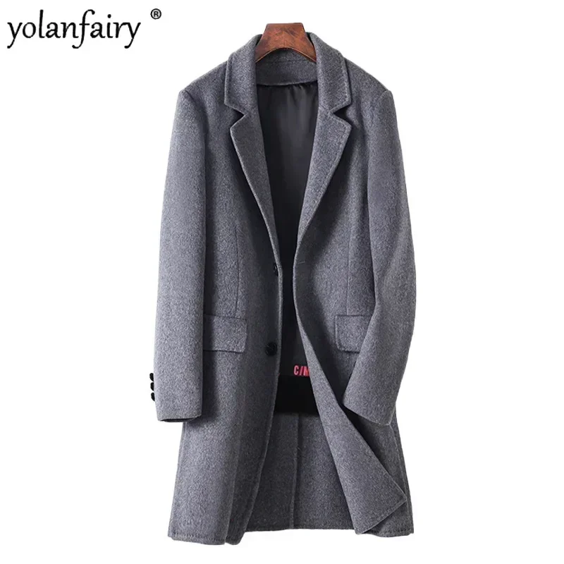 YOLANFAIRY Winter Men's Double-sided Wool Coat Men Thick Rabbit Hair Inner Suit Mid Long Real Fur Jacket Male Autumn Clothing
