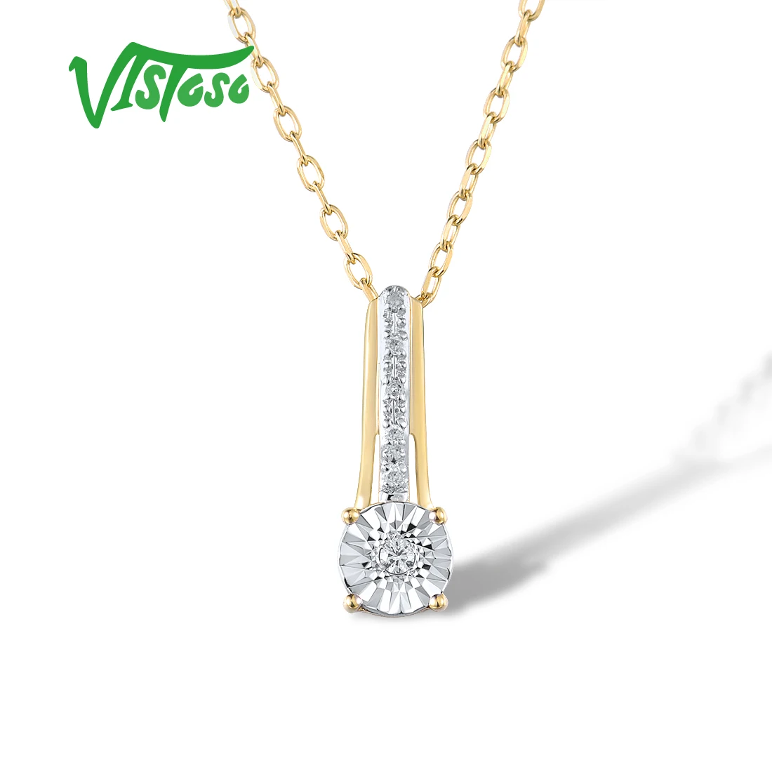 VISTOSO Genuine 9K 375 Yellow And White Gold Necklace For Women Sparkling Diamond Delicate Wedding Anniversary Fine Jewelry