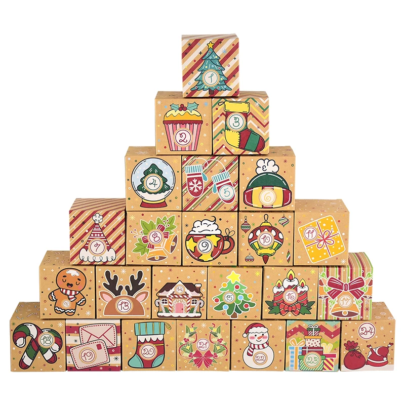 24pcs Christmas Advent Calendar Boxes DIY Paper Boxes For 24 Days Advent Countdown To Christmas Gift Box Navidad New Year Decor