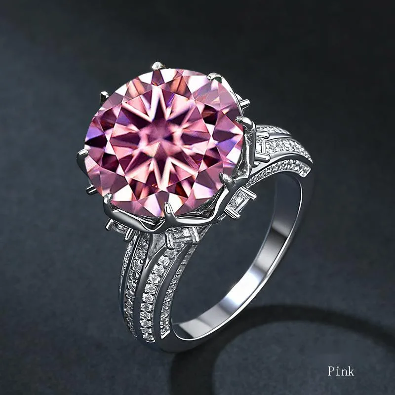 

Butterflykiss Certified 10CT Muiltcolor Moissanite Ring For Women 925 Sterling Silver Big Wedding Band Anniversary Jewelry Gift