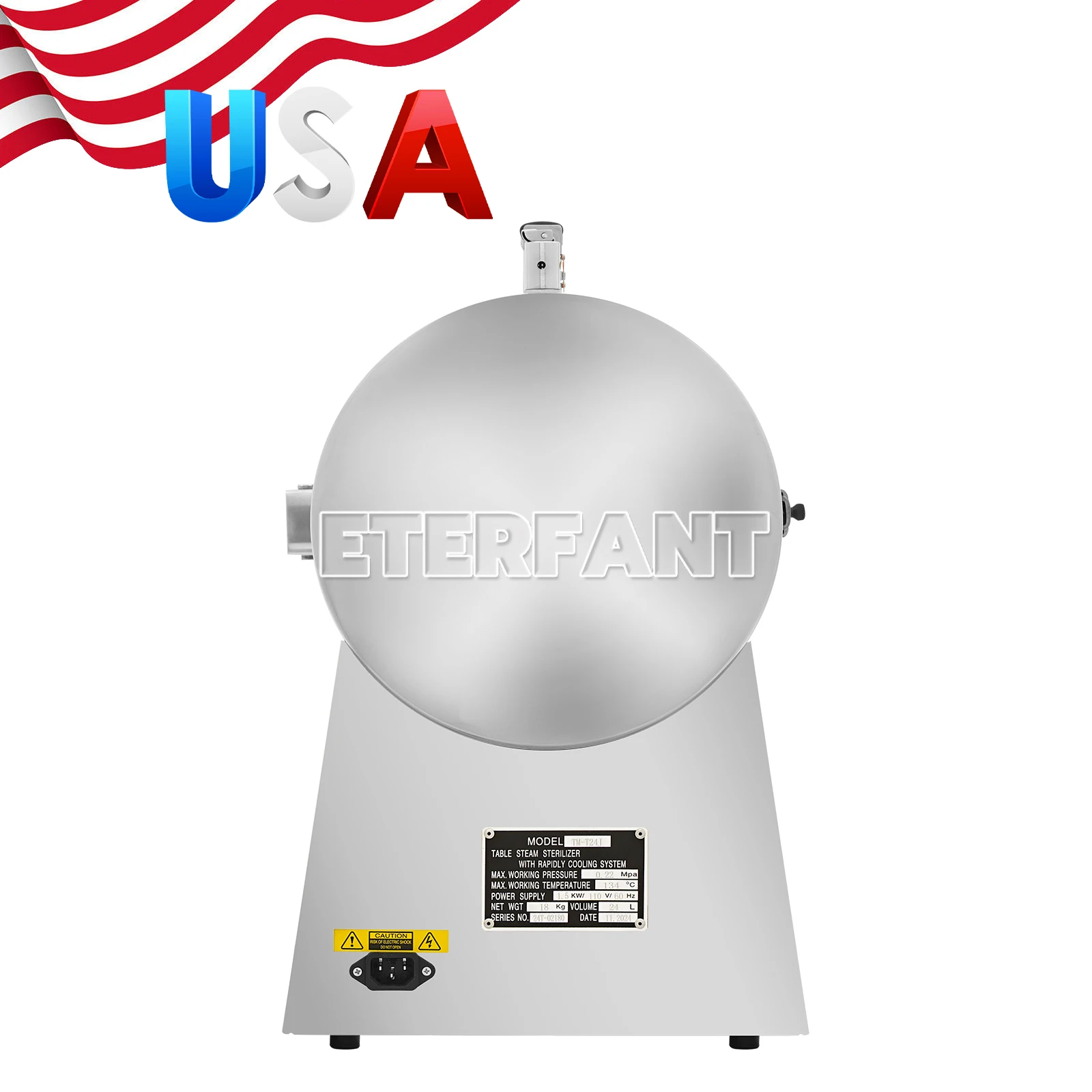 ETERFANT 24L Tabletop Medical Steam Sterilizer Dental Autoclave Sterilizer TM-T24J With 3 Stainless Steel Sterilizing Plates