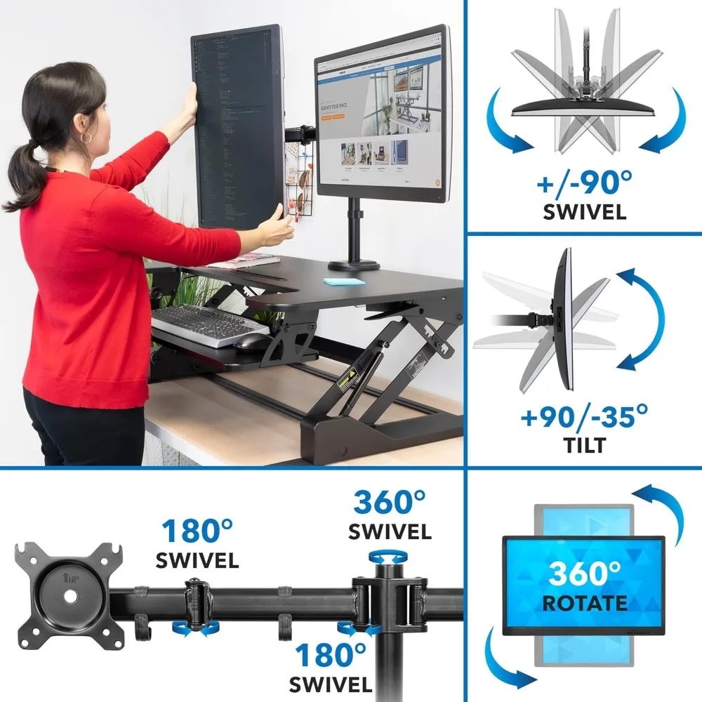 Standing Desk Converter Dual Monitor, 2 Screen Mounts Included, Height Adjustable Desk Riser in Black, Computer Table