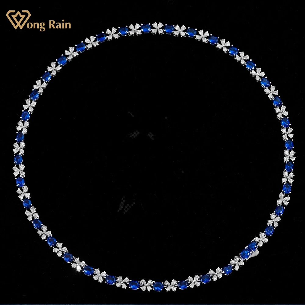 Wong Rain 925 Sterling Silver 4*5MM Sapphire Ruby High Carbon Diamond Gemstone Sparkling Necklace Fine Jewelry Anniversary Gifts