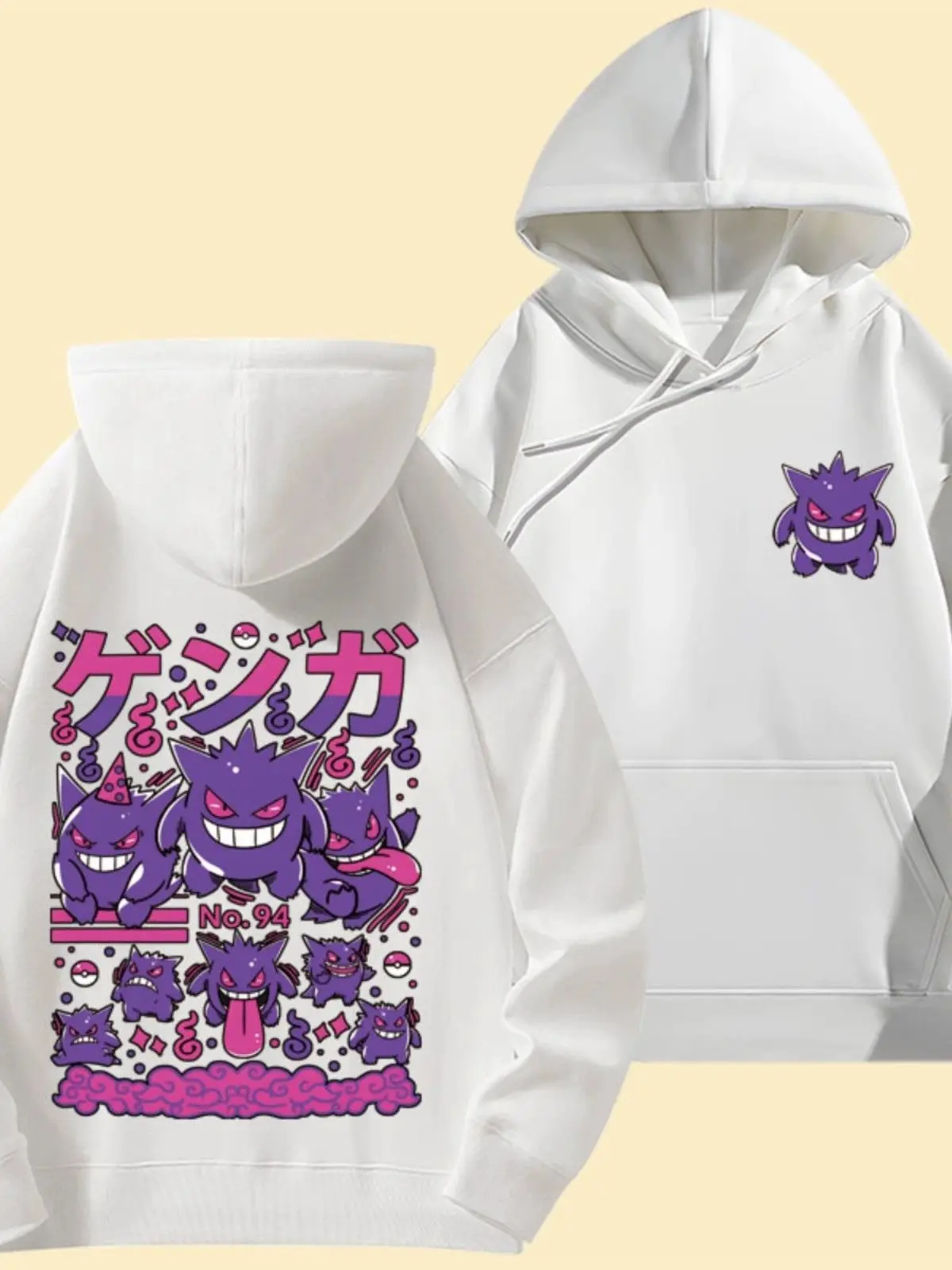 Pokémon Cartoon Gengar Printed Cotton Hoodie for Men and Women Autumn and Winter New Y2K Harajuku Large Size Casual Sweater Top