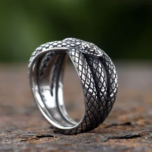 Punk Rock Rock Fashion Men's, good detail, 3D snake, gothic style, 316L stainless steel, jewelry ring biker, new, 2024 10 Main Sales Men's Stainless Steel Ring - №9