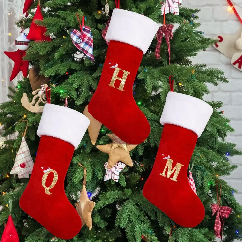 Red Christmas Alphabet Knitted Socks Embroidered Large Capacity Letter Knitting Socks Festival Exquisite Candy Gift Bags