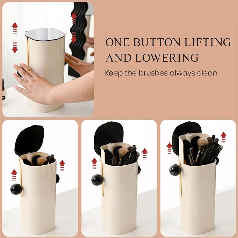 Make Up Brush Holder Organizer ยกอัตโนมัติกล่องเก็บเครื่องสําอางเดสก์ท็อปเครื่องมือแต่งหน้า Organizer ลิปสติกผู้ถือคิ้ว