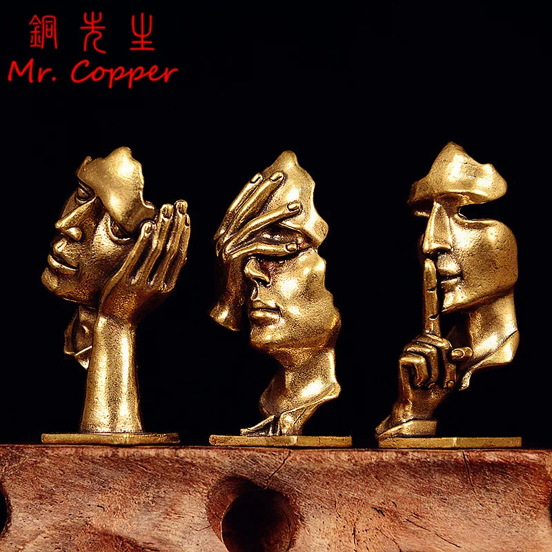 3 Styles Brass Abstract Figure Sculpture Figurine Miniature Desktop Ornament Retro Metal Model Crafts Home Decorations Accessory