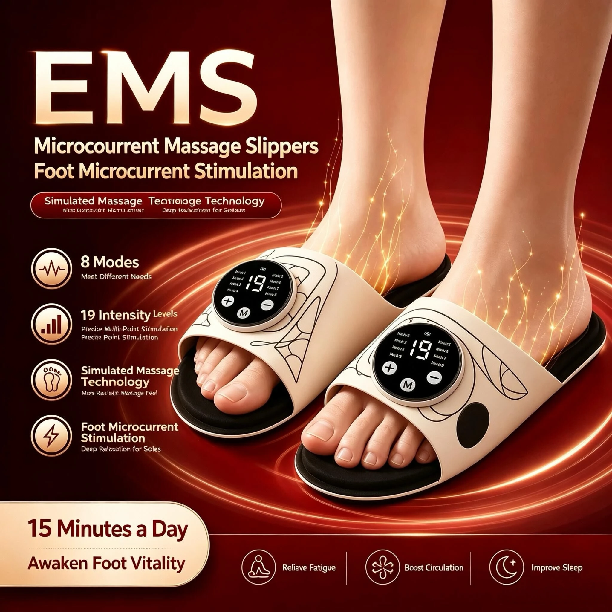 8 Modes EMS Foot Massage Shoes with Microcurrent Automatic Sole Massage Slippers for Relieve Pain And Promote Blood Circulation