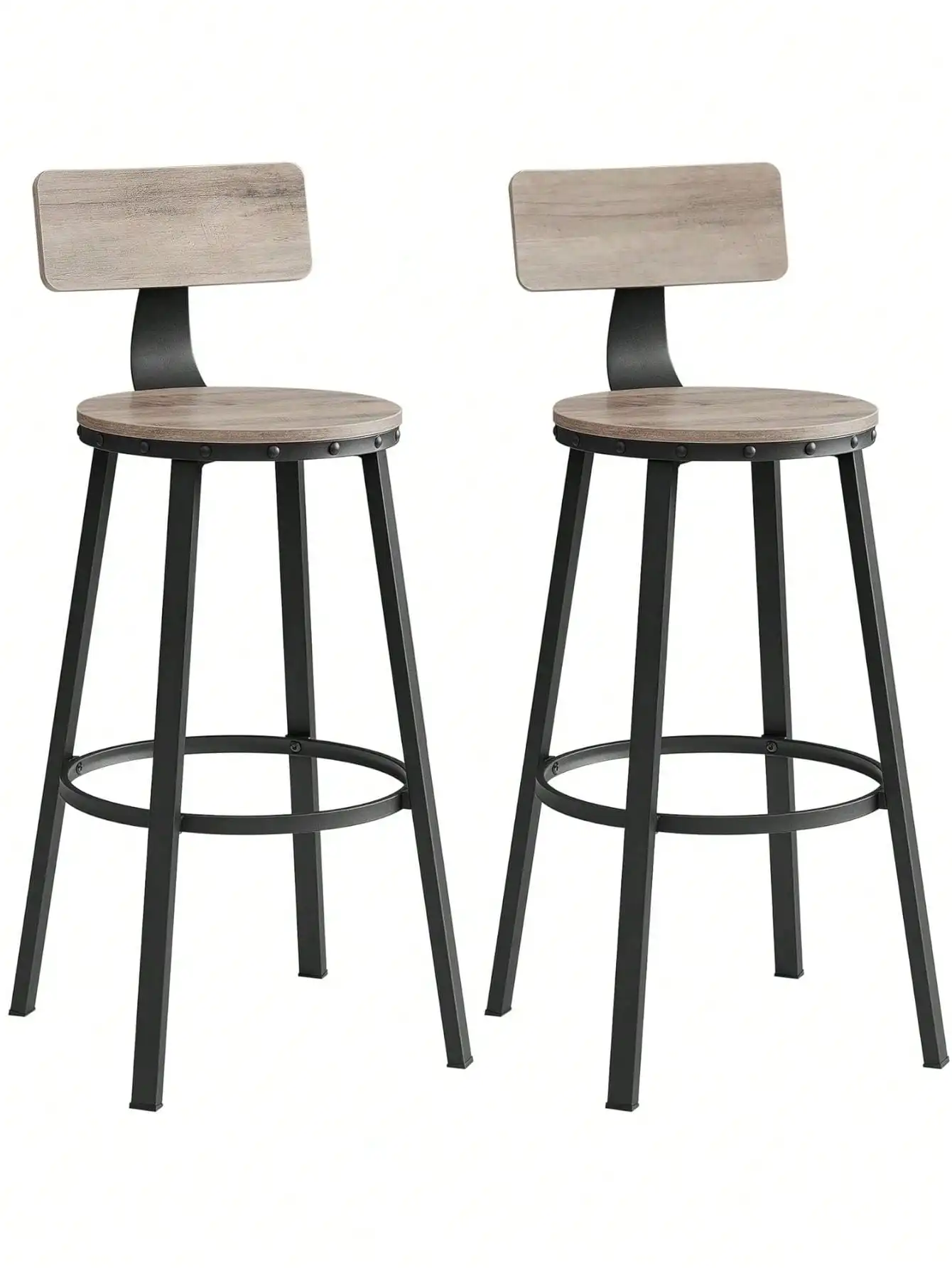 VASAGLE Bar Stools Set Of 2, Bar Height Barstools With Back, Counter Stools Bar Chairs With Backrest, Steel Frame, Easy Assem