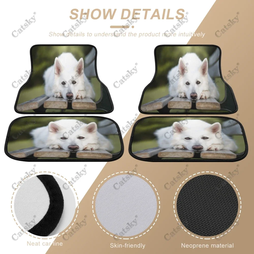 Animal Berger Blanc Suisse Car Floor Mat Vintage Carpet Anti-Slip Rubber Mat Pack of 4 Auto Accessiores for Car SUV Van