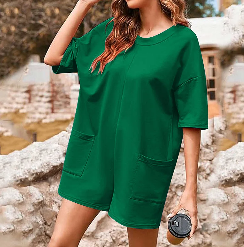 Summer Casual Jumpsuit Overalls For Women Oversized Loose Short Sleeve Shorts Jumpsuits With Pockets Rompers Bib Overall