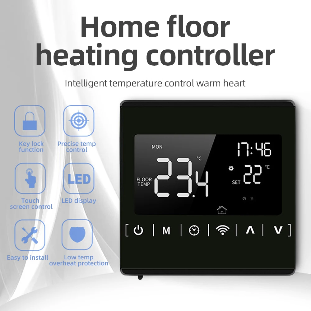 Termostato inteligente com tela LCD, programável, aquecimento elétrico do assoalho, controlador morno do assoalho, água e caldeira do gás, controle de temperatura